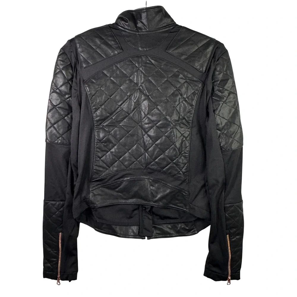 Victoria Sport Quilted Faux Leather Moto Jacket Rose Gold Black XS Athleisure